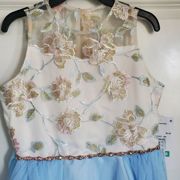 Rare Editions NWT Dress Kids Size 16 Blue, Cream, Ivory and Green with Jeweled W - Picture 3 of 5